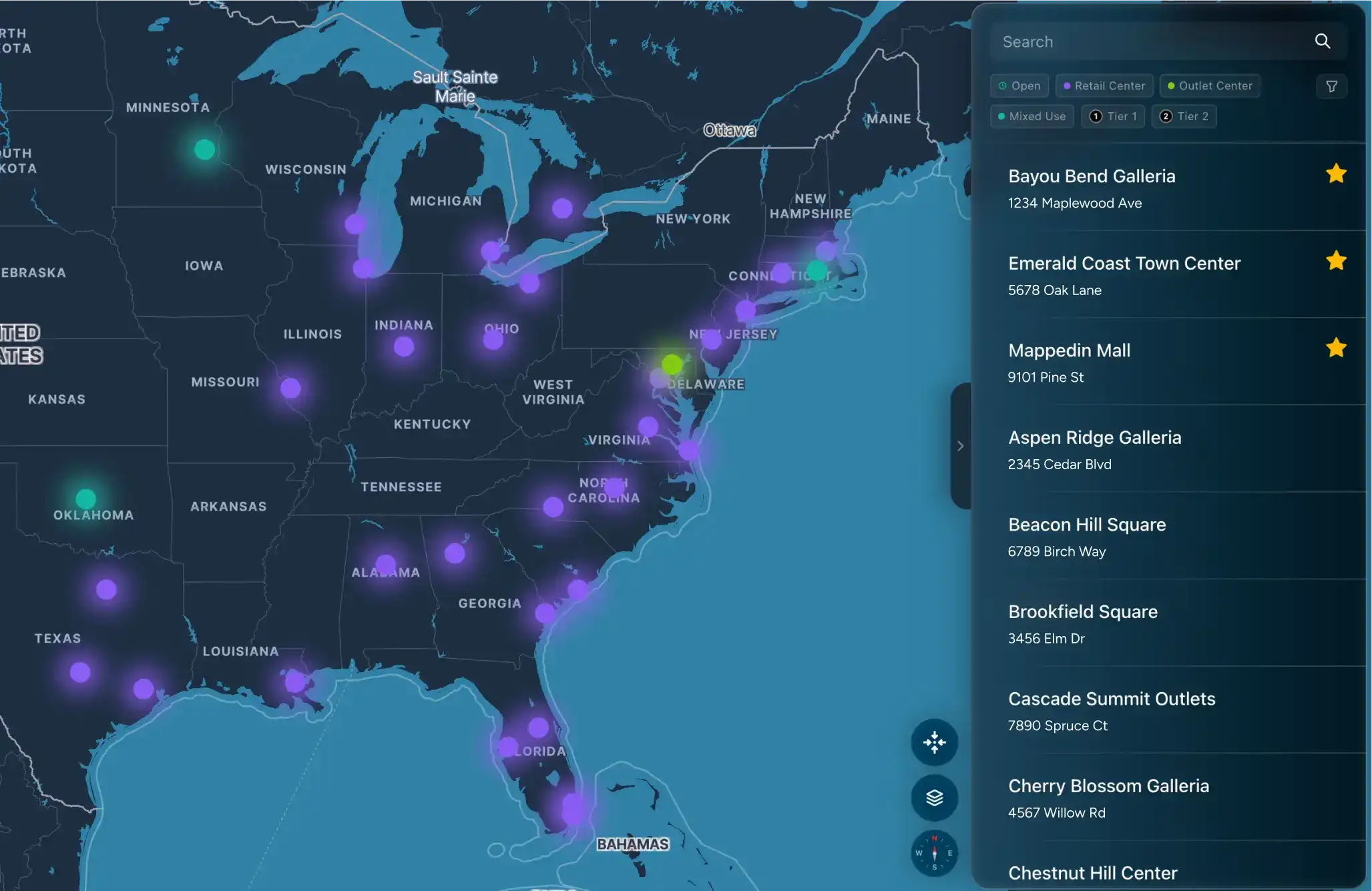 Portfolio-wide view of every indoor property on one map