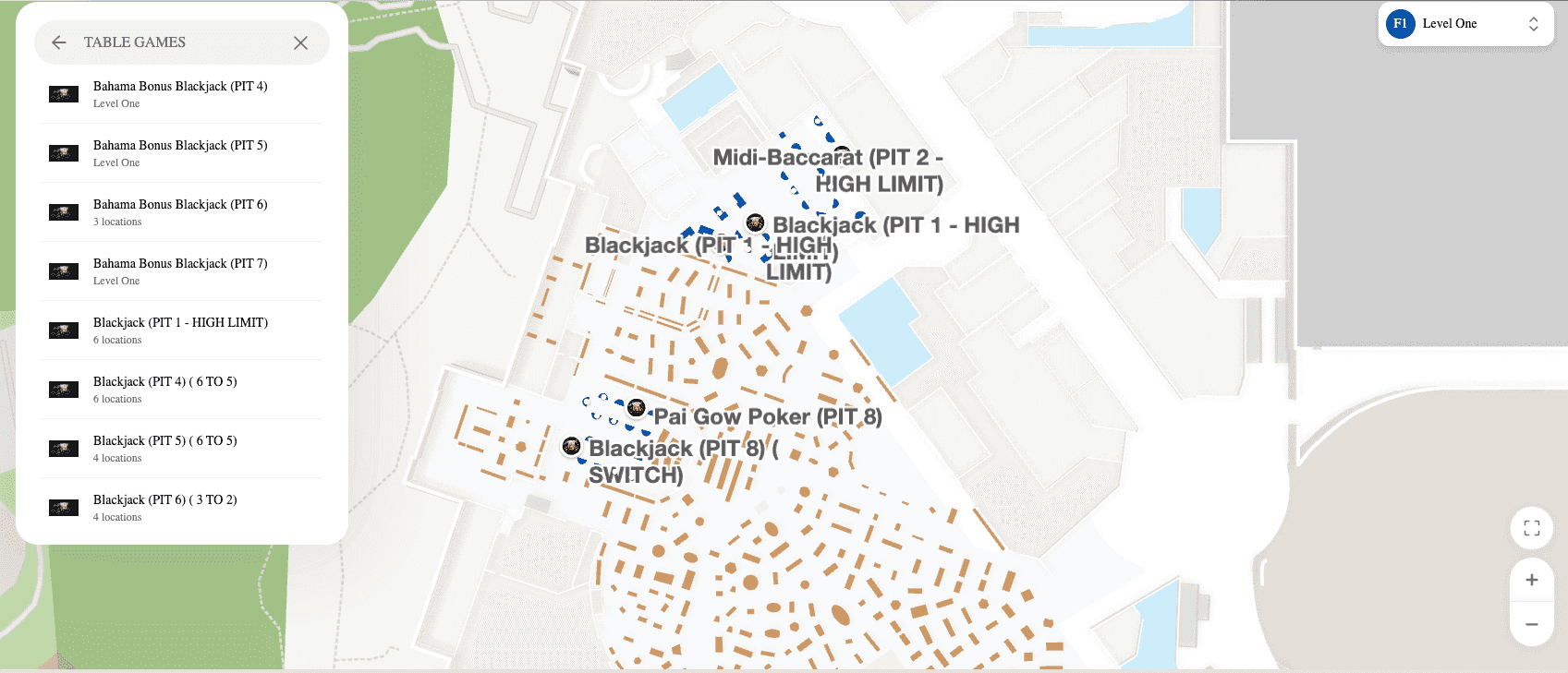Fallsview Casino interactive floor map