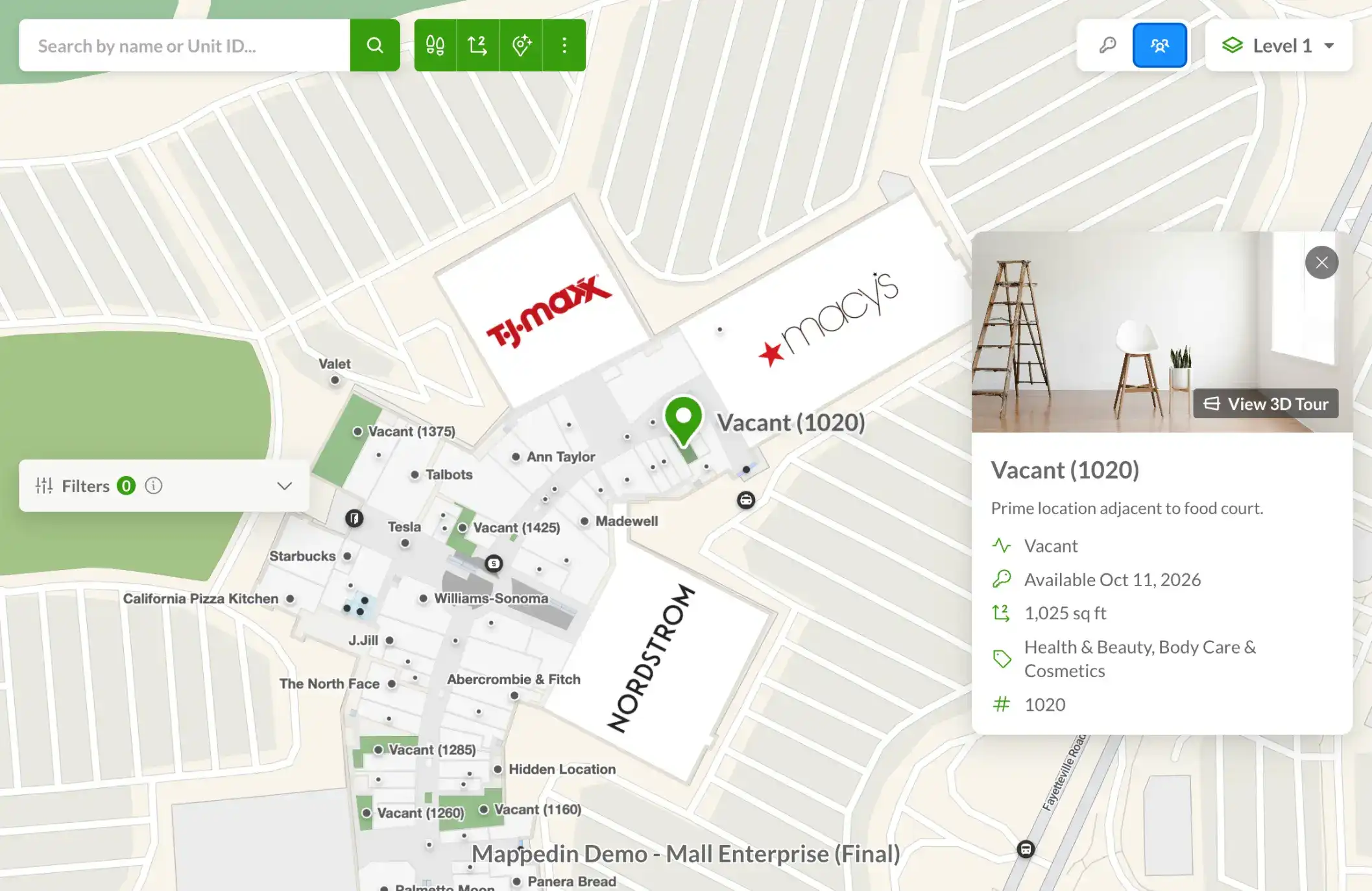 Mappedin Leasing prospective tenant view