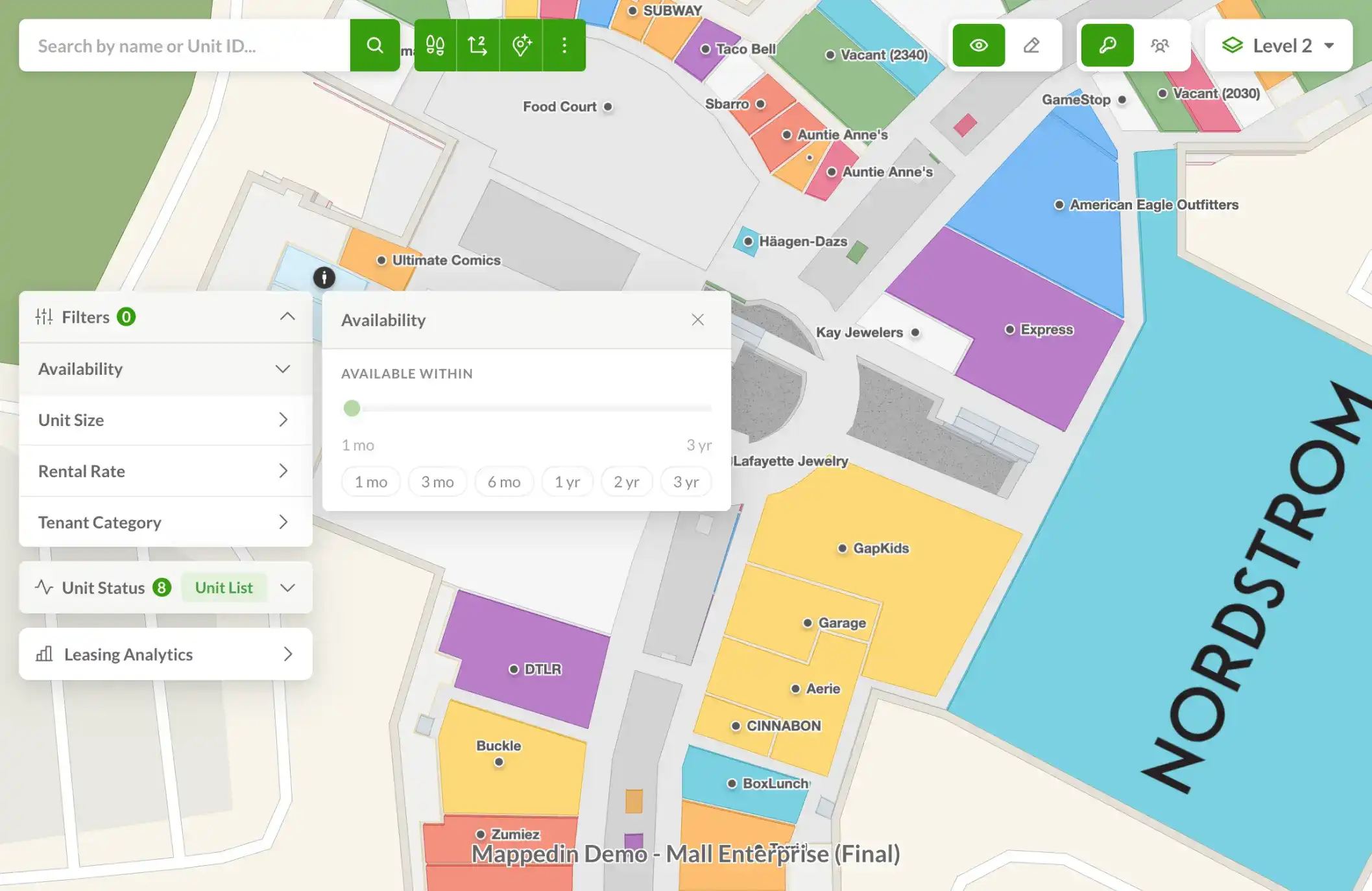 Mappedin Leasing availability and occupancy view