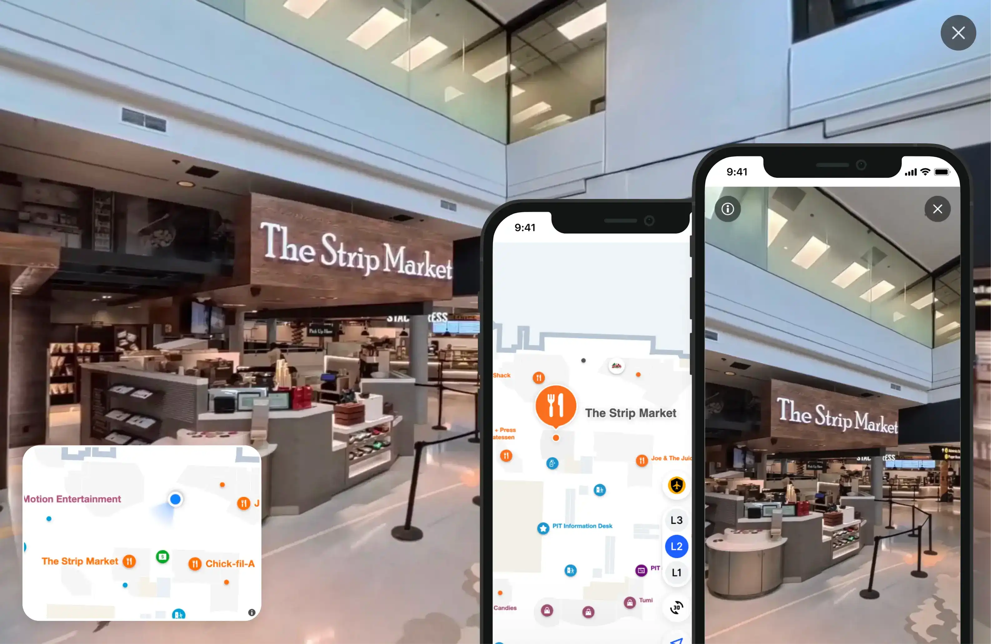 Mappedin wayfinding map with a 360-degree location preview