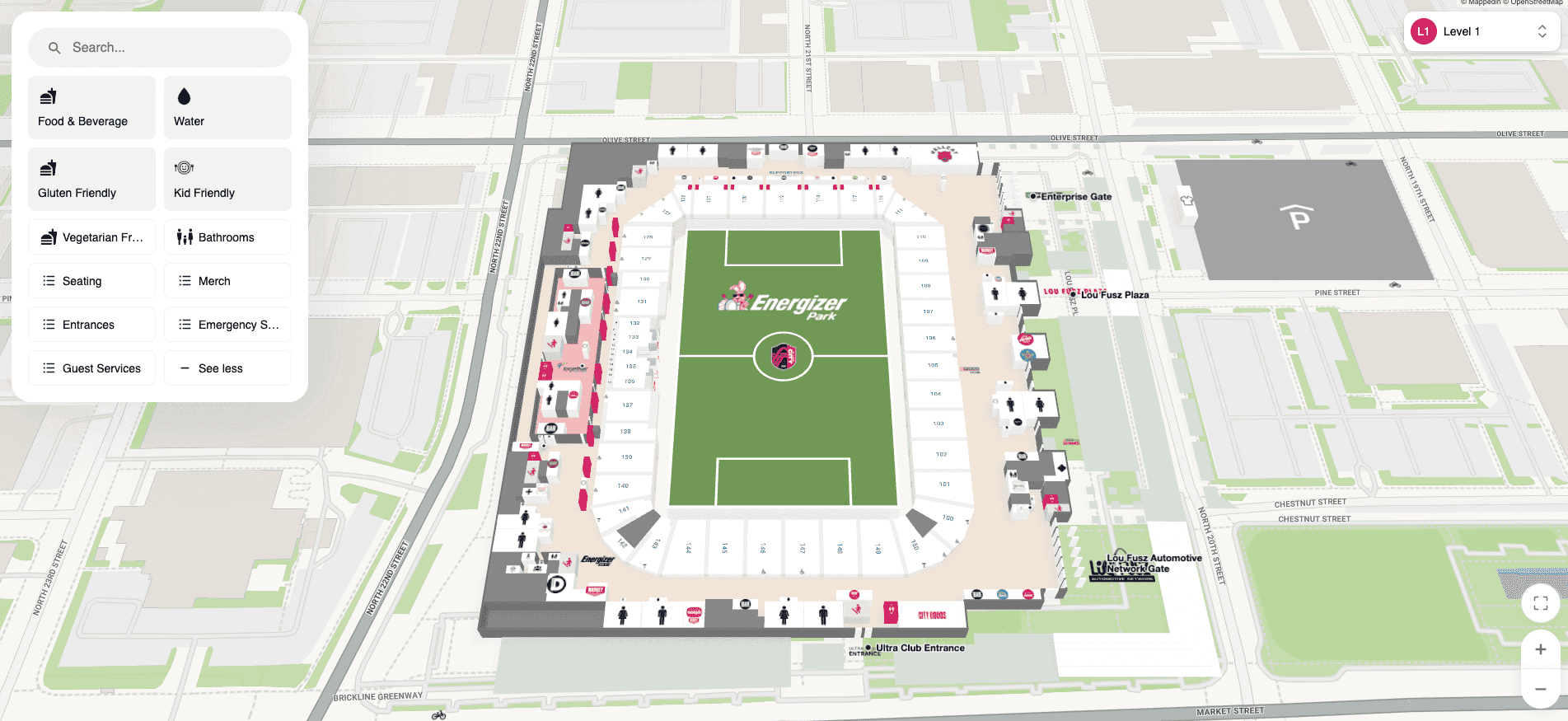 St Louis CITY SC Energizer Park interactive map